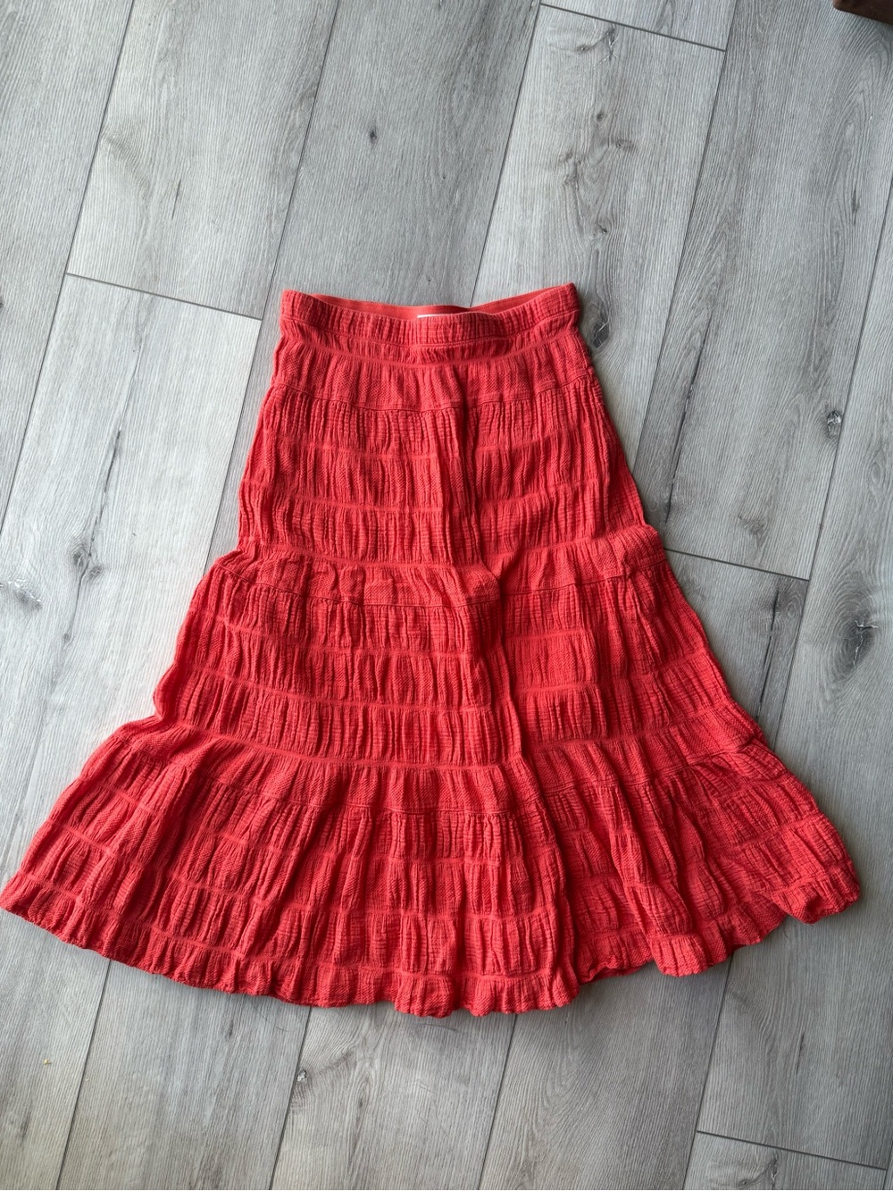 Max Studio Textured Tiered Coral-Red A-Line Skirt